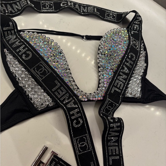 Black and Silver Embellished Dance outfit/Stripper outfit